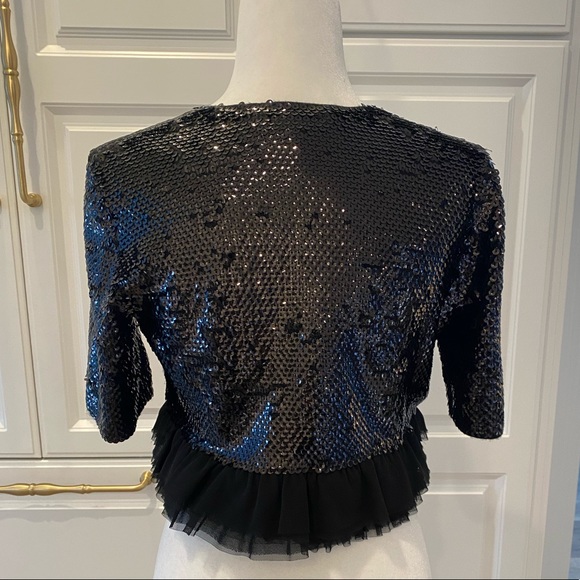 BCBG MaxAzria Marin Cropped Black Sequin & Tulle Shrug Jacket - Picture 2 of 7
